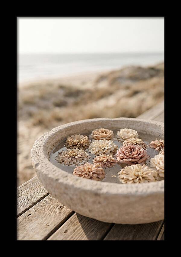 Floating Flower Heads In Shallow Stone Bowl