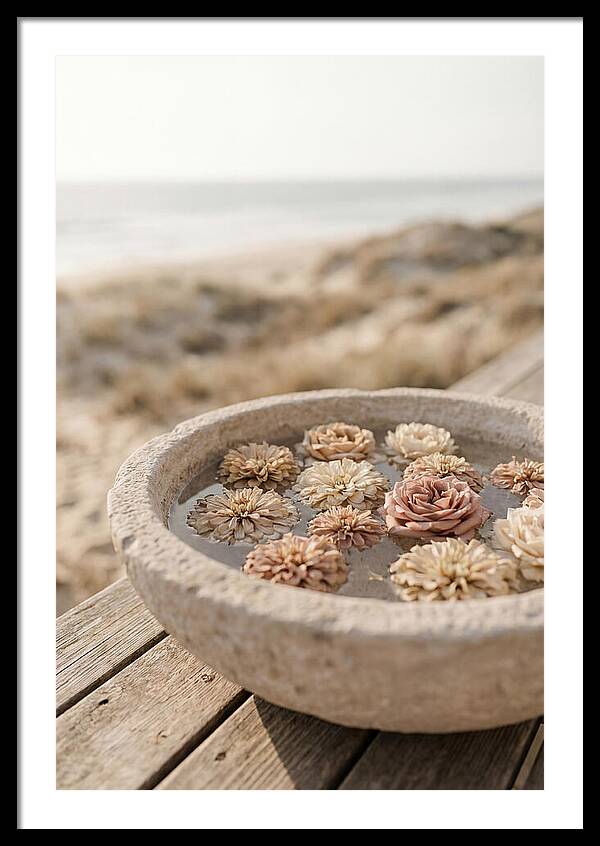 Floating Flower Heads In Shallow Stone Bowl