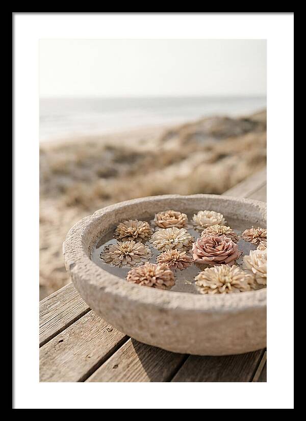 Floating Flower Heads In Shallow Stone Bowl