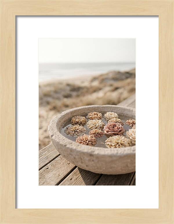 Floating Flower Heads In Shallow Stone Bowl