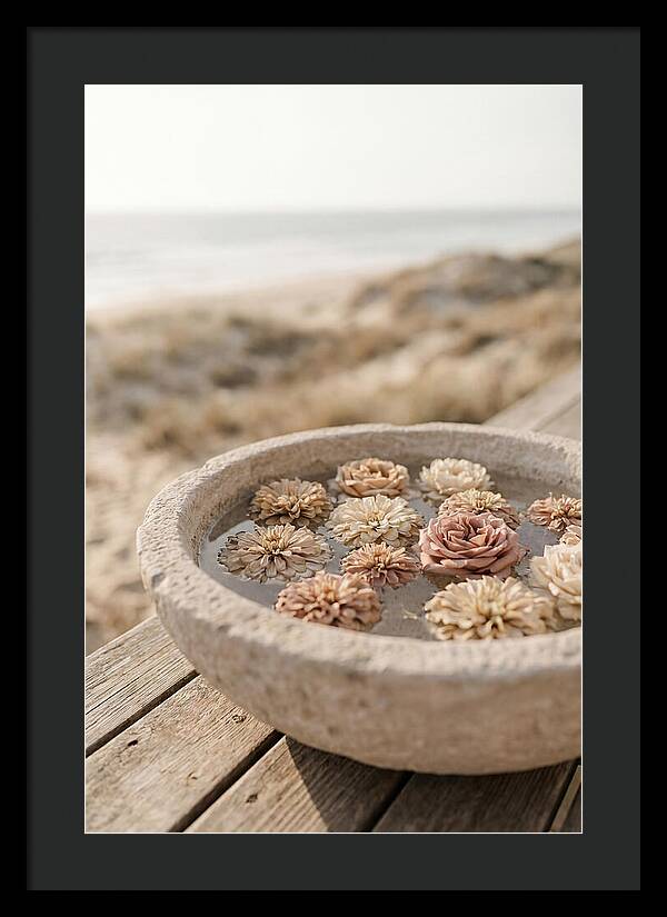 Floating Flower Heads In Shallow Stone Bowl