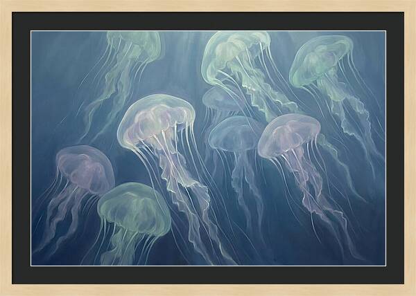 Floating Jellyfish In Deep Blue Waters