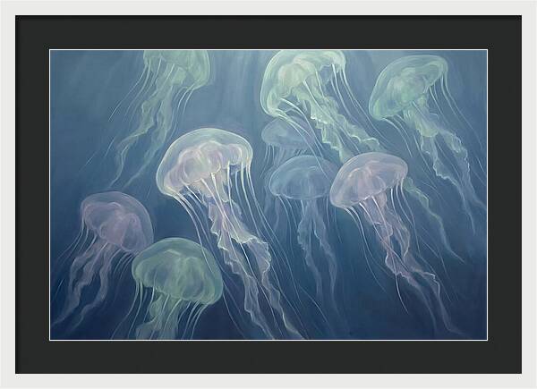 Floating Jellyfish In Deep Blue Waters
