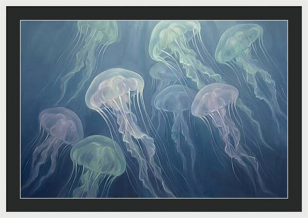 Floating Jellyfish In Deep Blue Waters