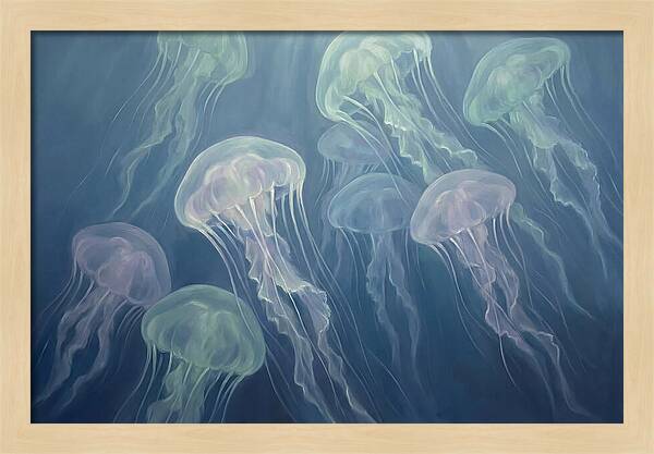 Floating Jellyfish In Deep Blue Waters