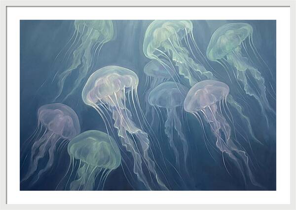 Floating Jellyfish In Deep Blue Waters
