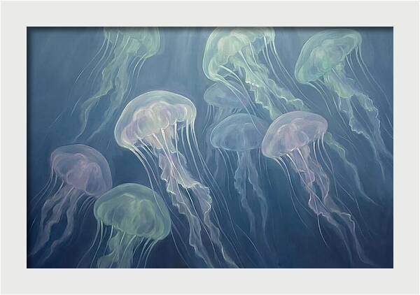 Floating Jellyfish In Deep Blue Waters