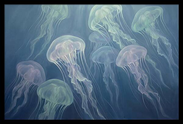 Floating Jellyfish In Deep Blue Waters