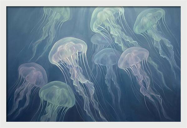 Floating Jellyfish In Deep Blue Waters