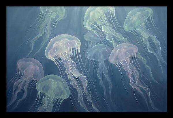 Floating Jellyfish In Deep Blue Waters