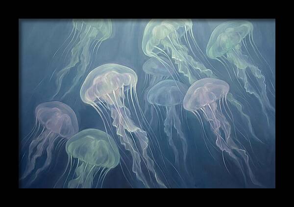 Floating Jellyfish In Deep Blue Waters