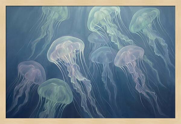 Floating Jellyfish In Deep Blue Waters