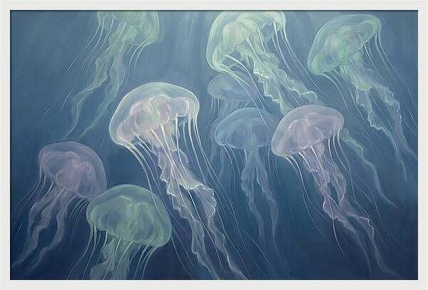 Floating Jellyfish In Deep Blue Waters