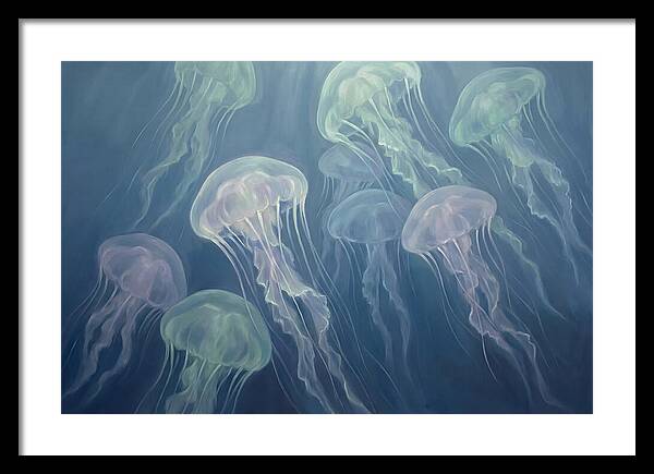 Floating Jellyfish In Deep Blue Waters