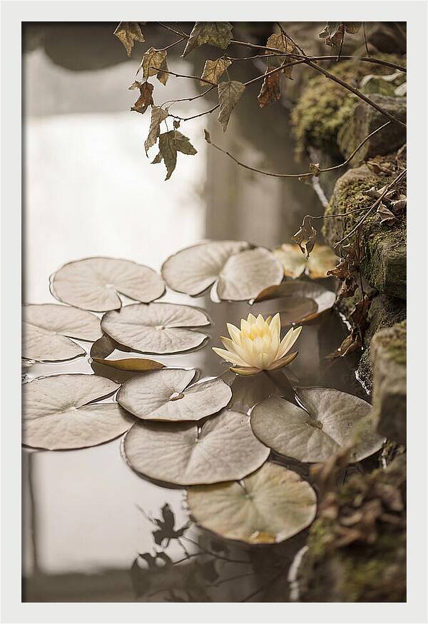Floating Lily Pads With Single Yellow Bloom