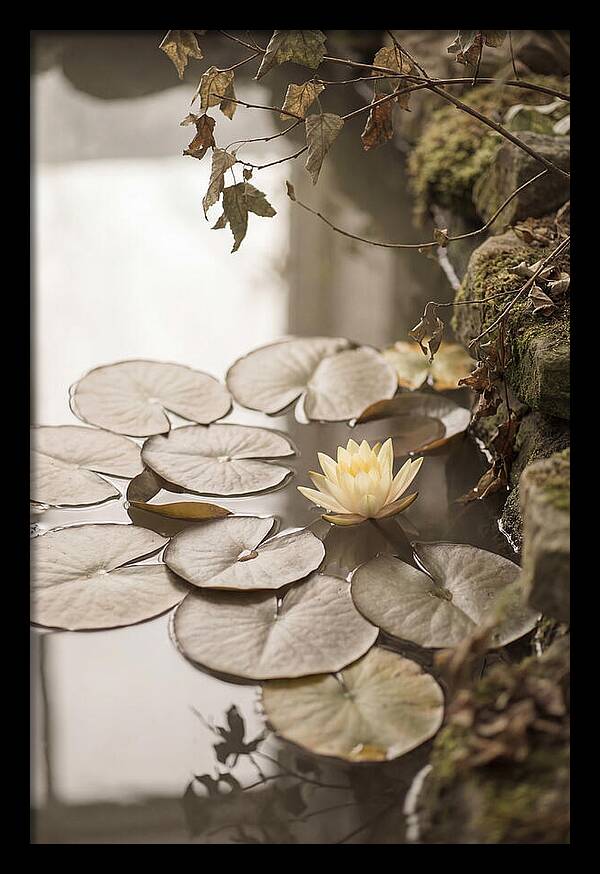 Floating Lily Pads With Single Yellow Bloom