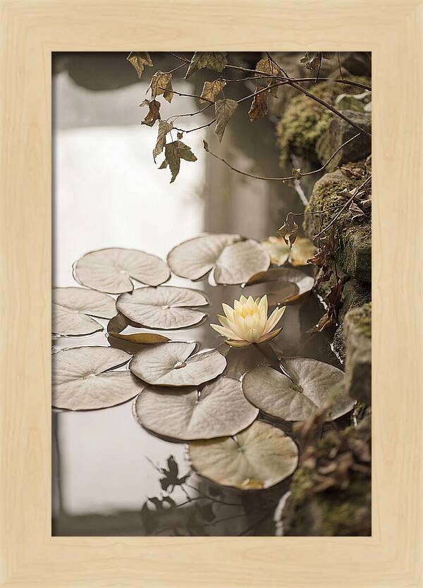 Floating Lily Pads With Single Yellow Bloom