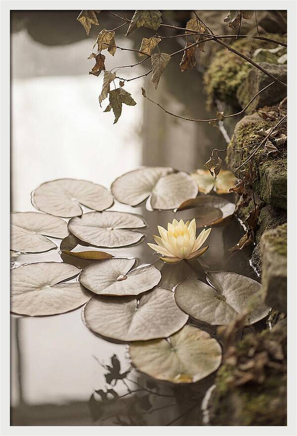 Floating Lily Pads With Single Yellow Bloom