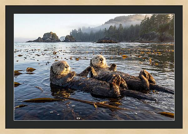 Floating Sea Otters Holding Hands