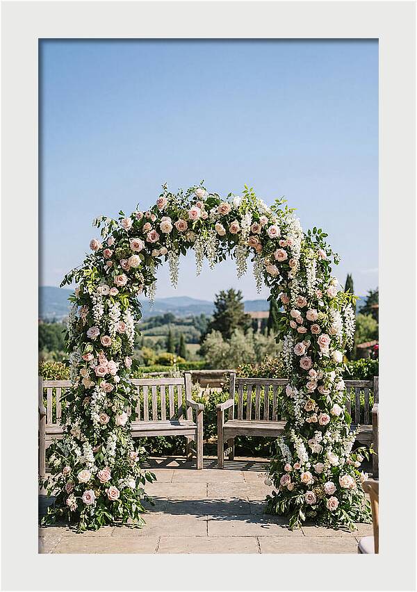 Flower Archway Framing Seating Area