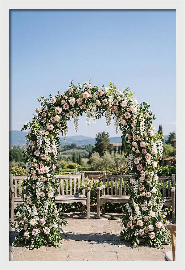 Flower Archway Framing Seating Area