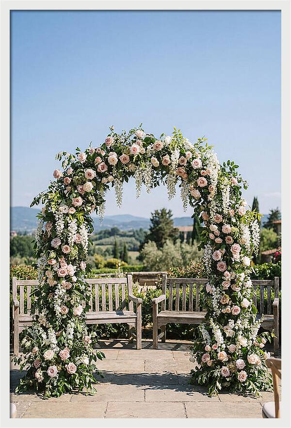 Flower Archway Framing Seating Area