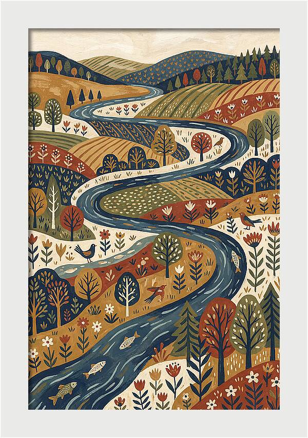 Flowing River Through Vibrant Landscape