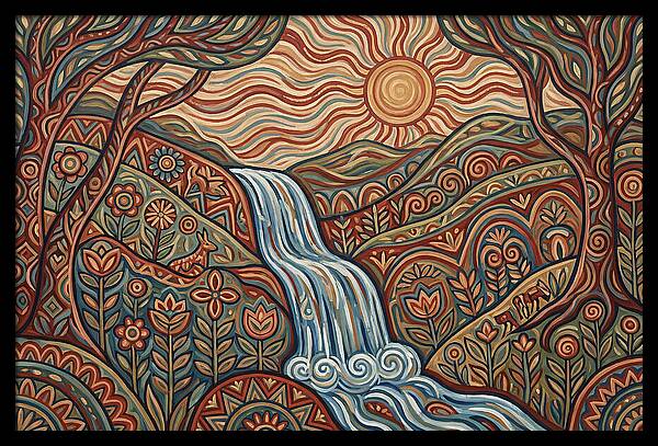 Flowing Waterfalls Under Sunlight