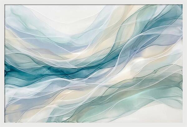 Fluid Art Rapids In White And Deep Turquoise