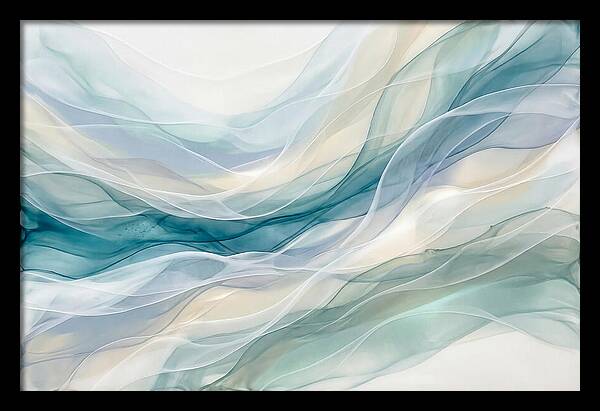 Fluid Art Rapids In White And Deep Turquoise