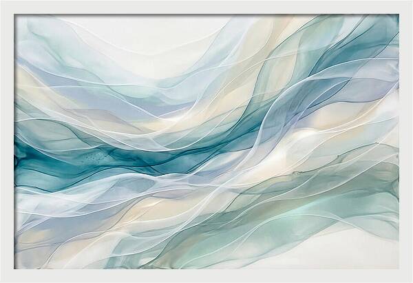 Fluid Art Rapids In White And Deep Turquoise