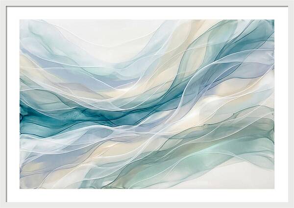 Fluid Art Rapids In White And Deep Turquoise