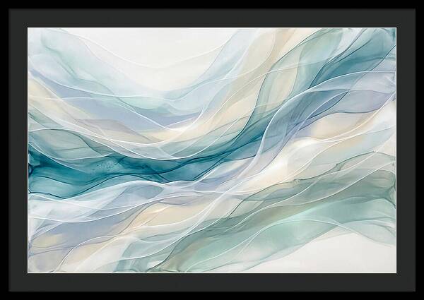 Fluid Art Rapids In White And Deep Turquoise