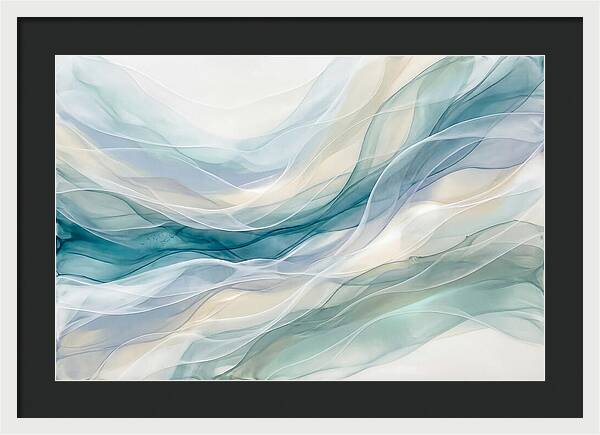 Fluid Art Rapids In White And Deep Turquoise
