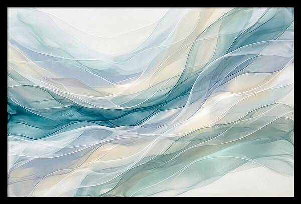 Fluid Art Rapids In White And Deep Turquoise