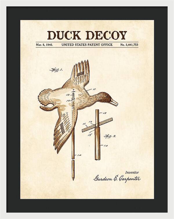 Flying Duck Decoy Watercolor Patent Us2441753a