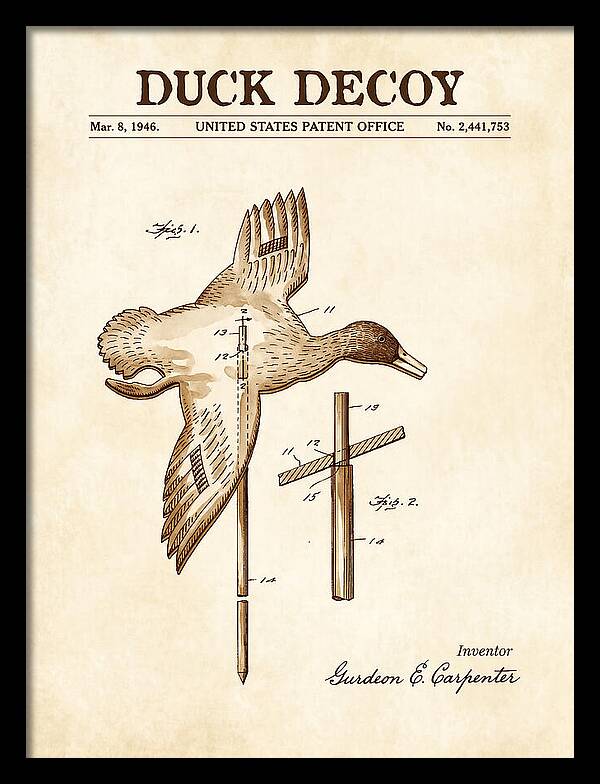 Flying Duck Decoy Watercolor Patent Us2441753a