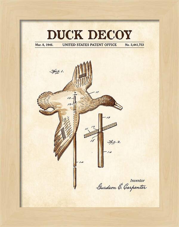 Flying Duck Decoy Watercolor Patent Us2441753a