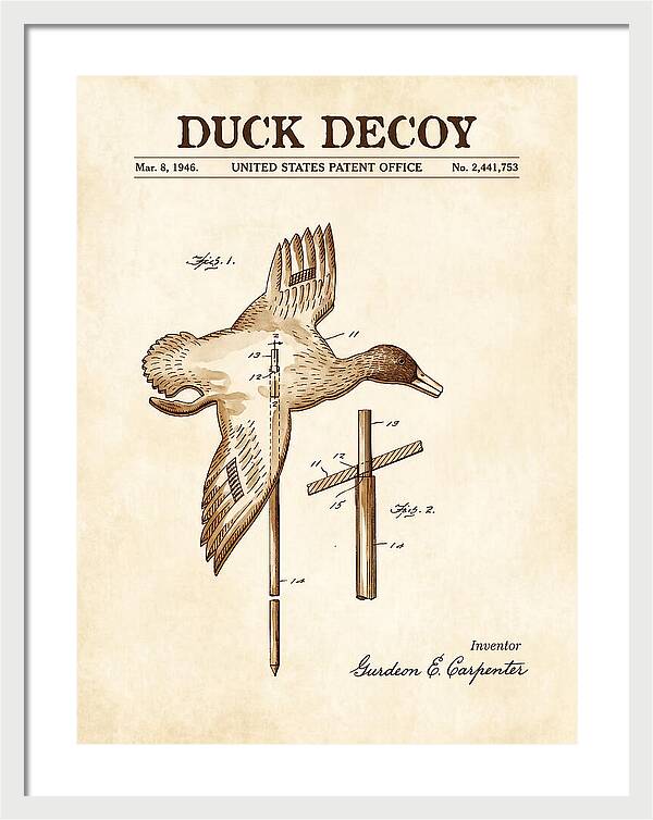Flying Duck Decoy Watercolor Patent Us2441753a