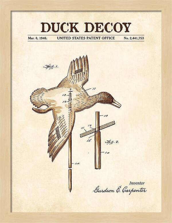 Flying Duck Decoy Watercolor Patent Us2441753a