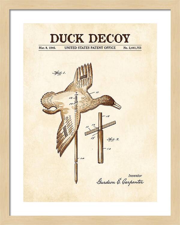 Flying Duck Decoy Watercolor Patent Us2441753a