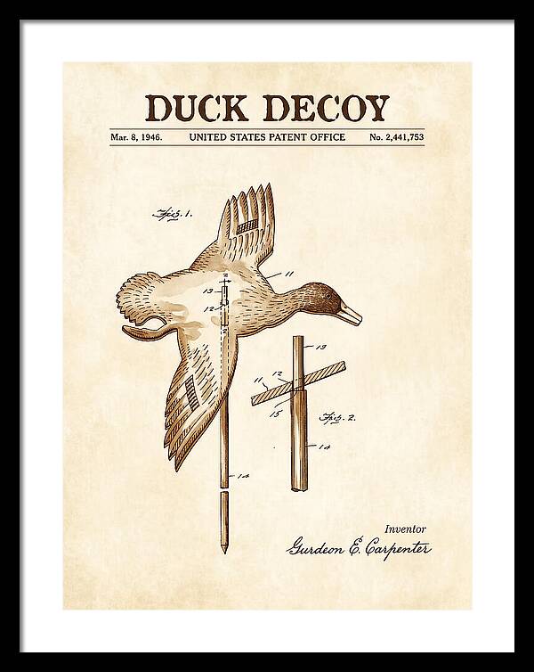 Flying Duck Decoy Watercolor Patent Us2441753a