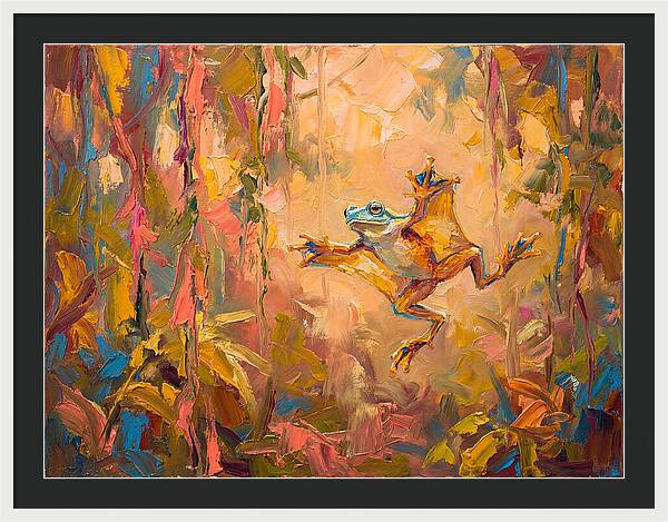 Flying Frog In A Colorful Jungle