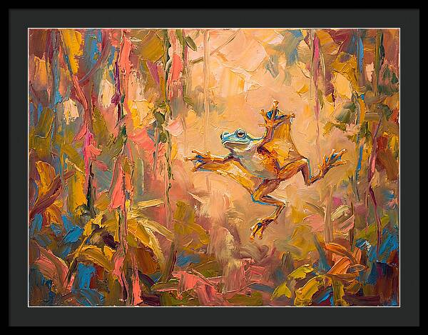 Flying Frog In A Colorful Jungle