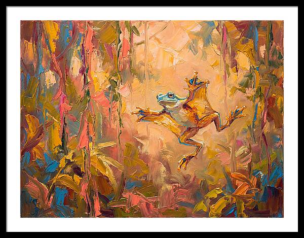 Flying Frog In A Colorful Jungle