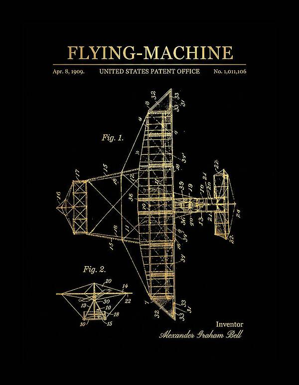Flying Machine Alexander Graham Bell Gold Patent Us1011106
