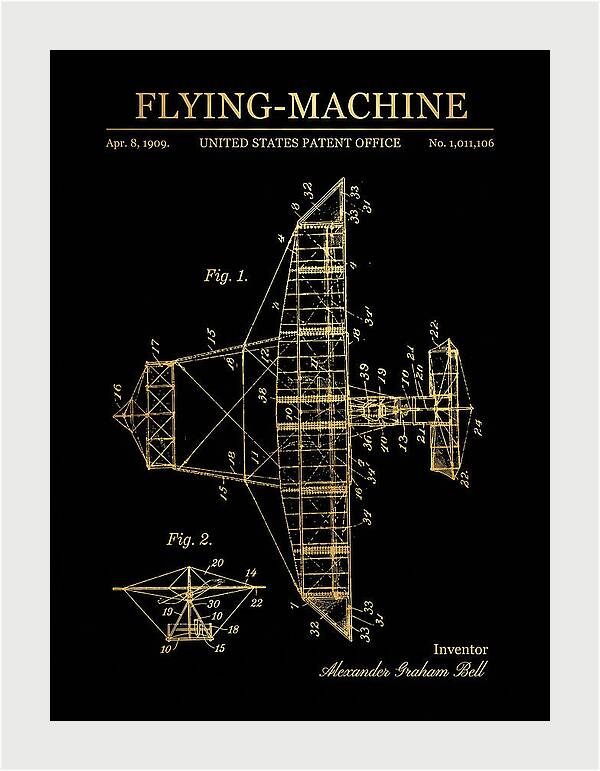 Flying Machine Alexander Graham Bell Gold Patent Us1011106