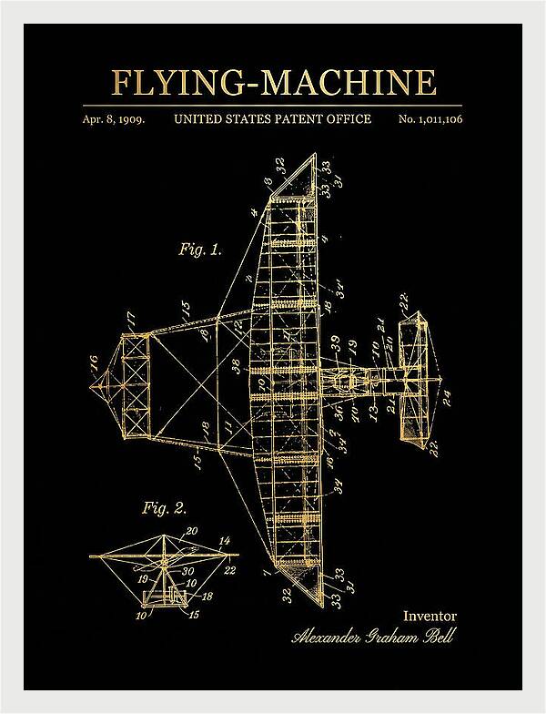 Flying Machine Alexander Graham Bell Gold Patent Us1011106