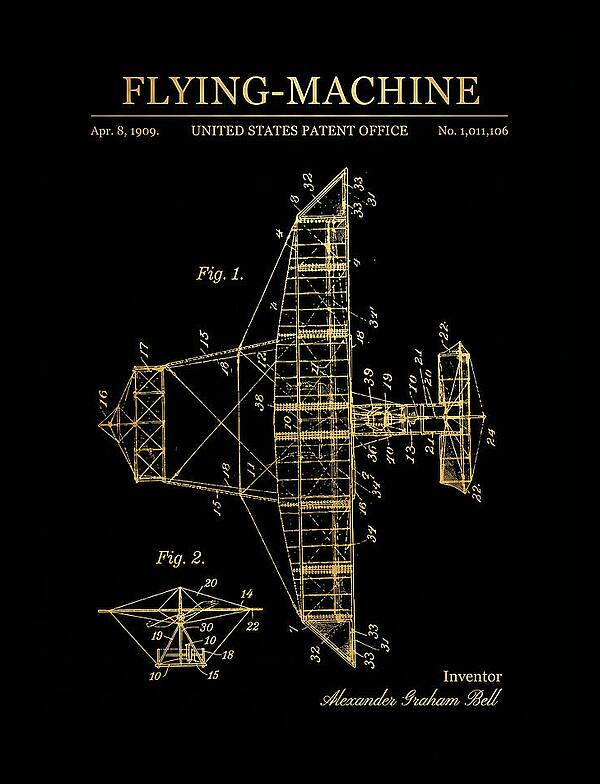 Flying Machine Alexander Graham Bell Gold Patent Us1011106