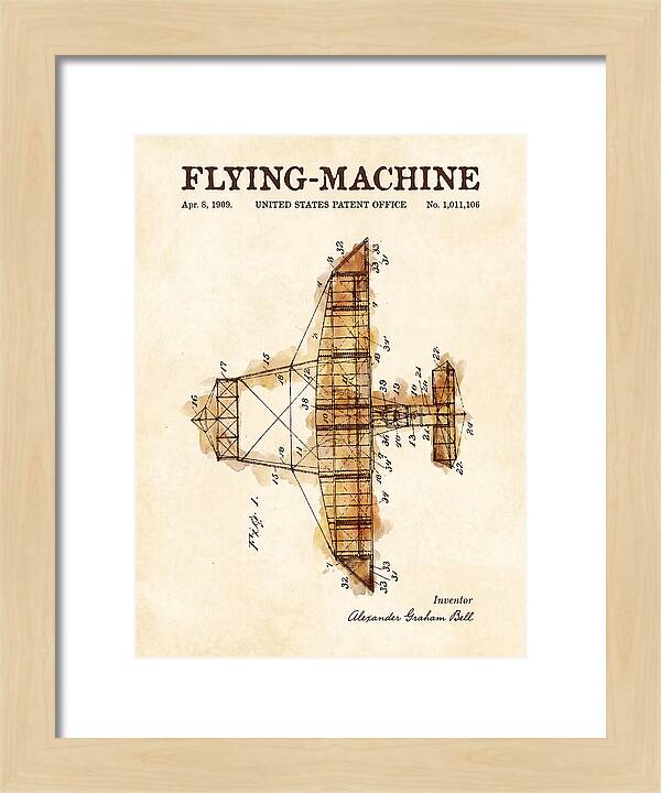 Flying Machine Alexander Graham Bell Watercolor Patent Us1011106